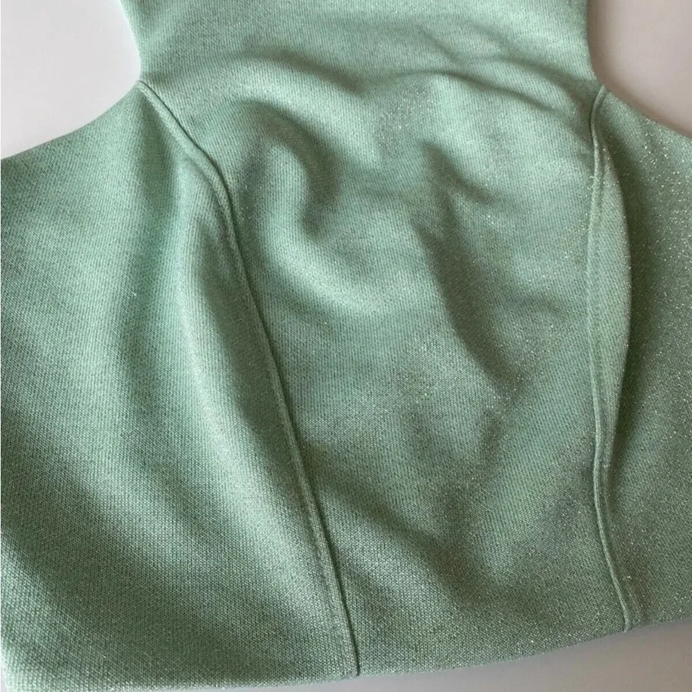 Topshop Light Turquoise Glitter Crop Top Size 6 - Picture 2 of 4